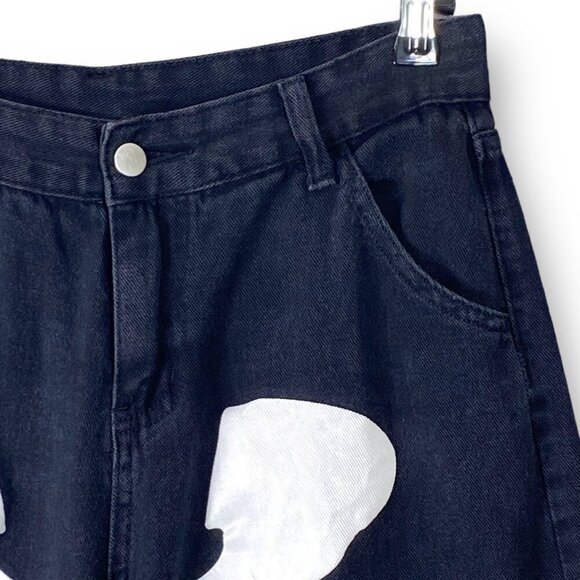 Skeleton Baggy Jeans Sz L 30x Black Denim Wide Leg Pants Goth Halloween Bones - Picture 5 of 13